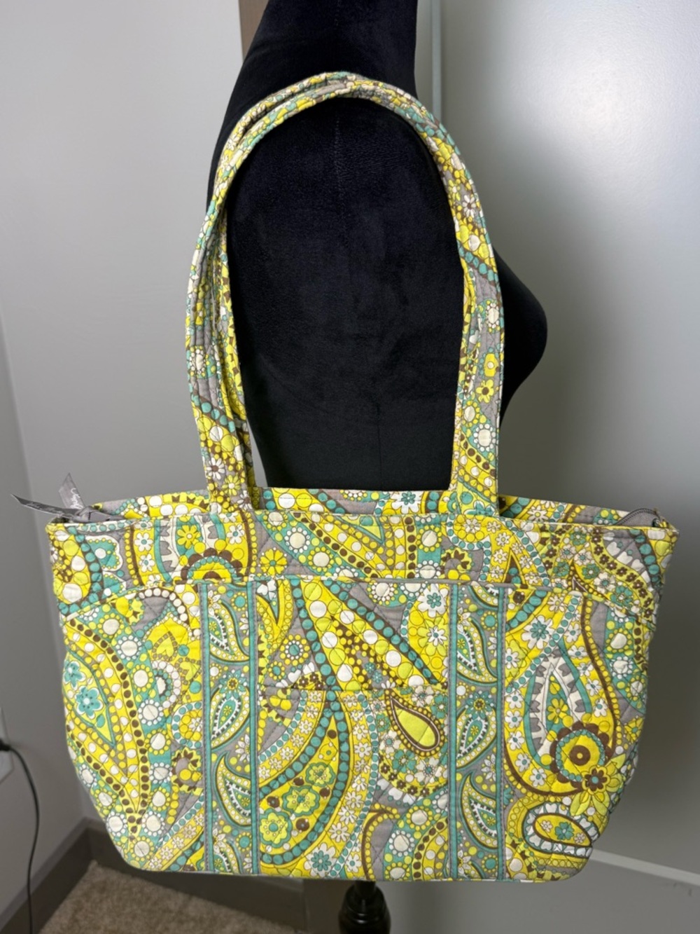 Vera Bradley Lemon Parfait Yellow Paisley Floral Quilted Shoulder Bag Purse Tote
